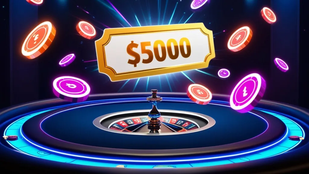 Bon bez depozytu przedstawiony jako świetlisty voucher w kasynie